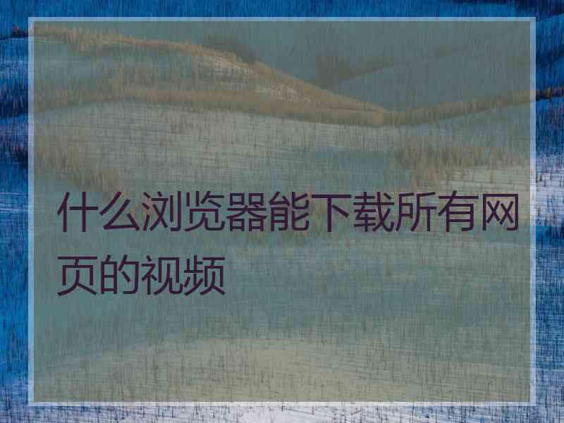 什么浏览器能下载所有网页的视频